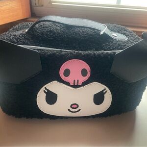 Black and Pink Plush Cosmetic Bag